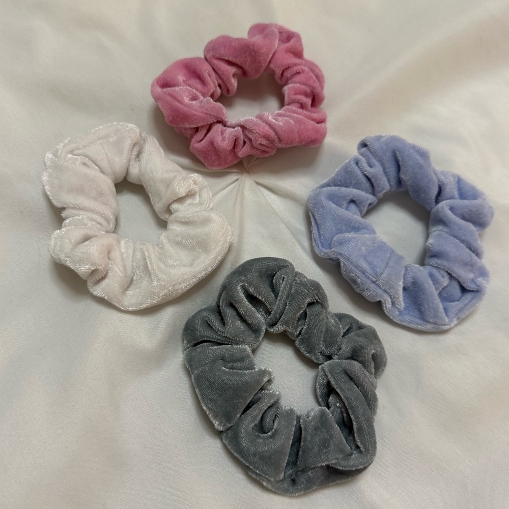 Velvet Scrunchies Set - Pink, White, Periwinkle, Gray